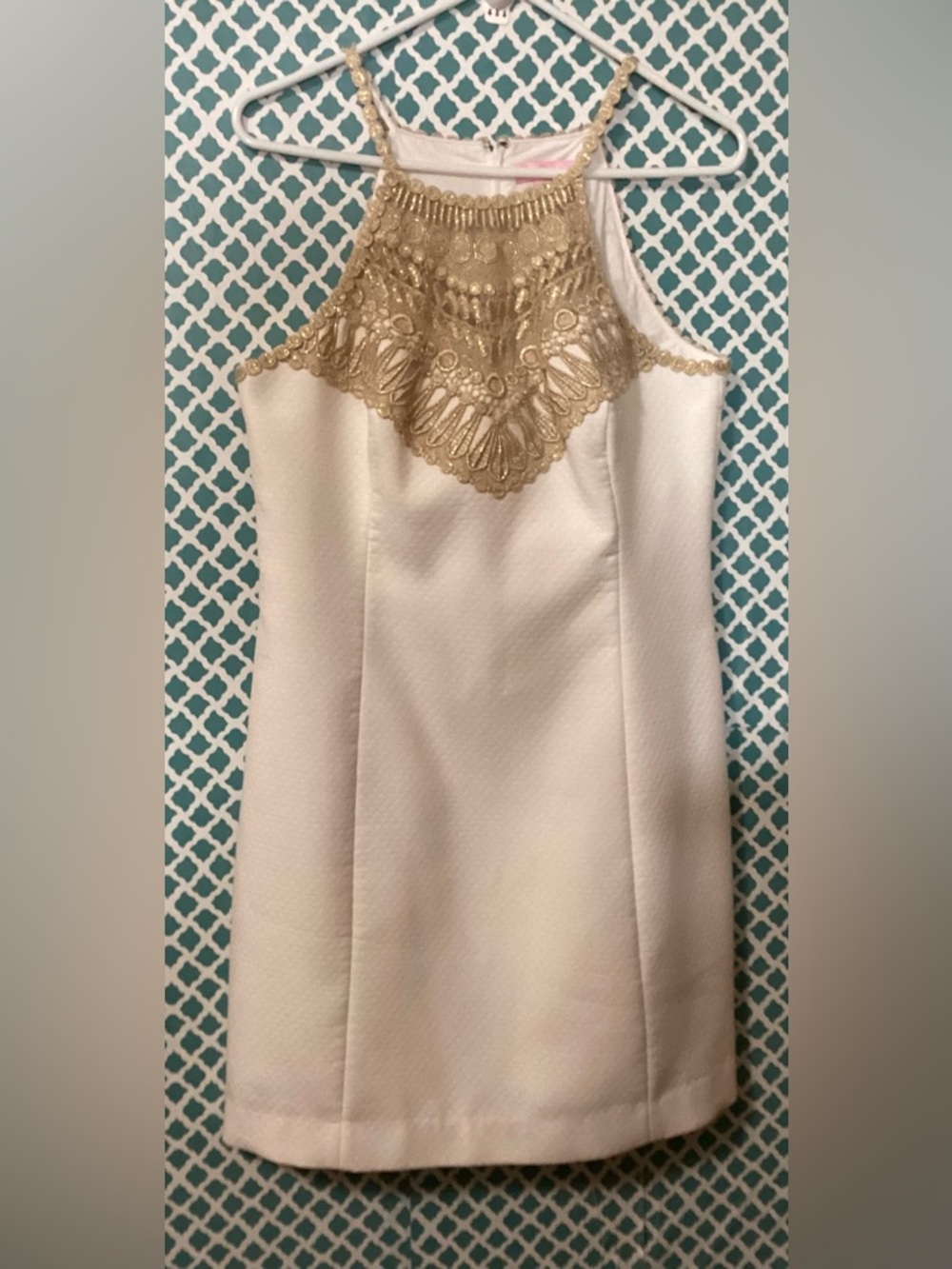Lilly Pulitzer White Dress with Gold Trim Size 12